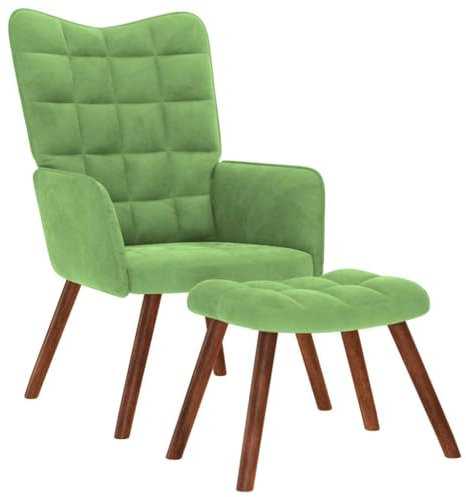 vidaXL Relaxsessel mit Hocker Hellgrün Samt, Sessel, Loungesessel, Wohnzimmersessel, Samtsessel, Velvetsessel