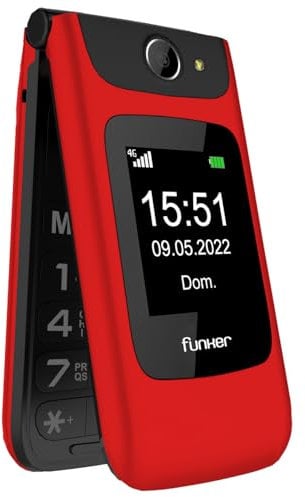 Funker C200 Comfort 4G - Telefono cellulare 4G Volte di coperchio per anziani, pulsanti e tasti grandi, facile da usare, pulsante SOS, USB-C, 3 memorie dirette, batteria 1000 mAh (rosso)