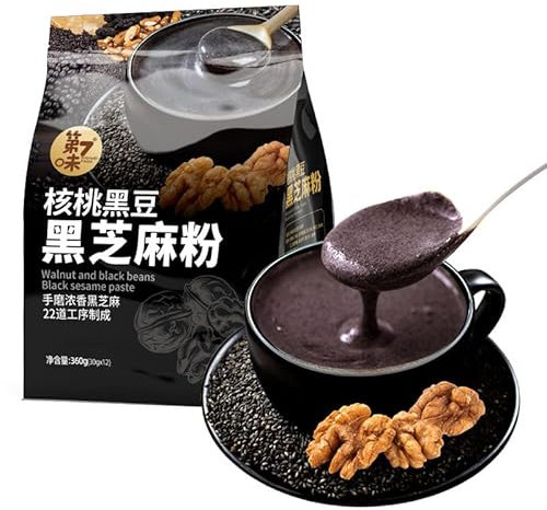Black sesame walnut black bean powder,healthy nutritious breakfast porridge,instant meal replacement,whole grain food,snack food,ready-to-eat soup,delicious snack gifts (35g*12bags)