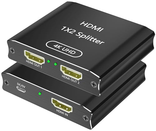 HDMI-Splitter, 1 in 2 Ausgänge, 4K @ 30Hz, Dual-Monitore, Aluminium-HDMI-Splitter, unterstützt 3D und Full HD 1080P, HDTV, geeignet für PS4/TV/Projektor/Monitor