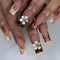 GlamRays Uñas Postizas Largas Flores Punta Francesa Uñas Falsas Cuadradas Uñas Falsas con Diseño de Cristales Swarovski Ombre Uñas Pegables Arte de Uñas Largas 24 Piezas