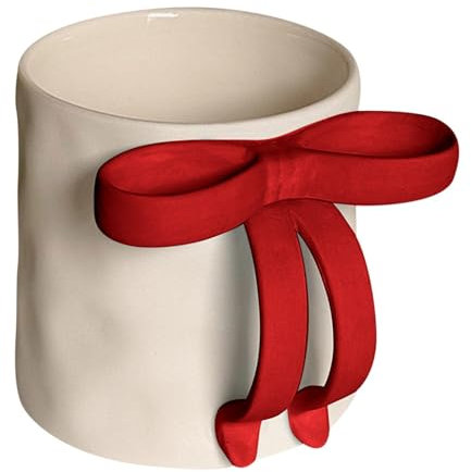 Generisch Keramik Kaffeebecher mit rosa Bogengriff Charmante Band Porzellanbecher Hübscher Geburtstag Valentinstag Geschenke Frauen Kokette Inspirierte Ästhetische Kaffeebecher für Frauen Mädchen (D)