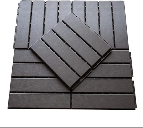 KjoiDWz Quadratische Kunststoff-Terrassendielen, ineinandergreifende Heimdekor-Terrassendielen aus Verbundwerkstoff, Entwässerungsdielen for den Außenbereich, 27 Stück(Brown)