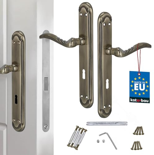KOTARBAU® Türgriff Türschloss 72 mm BB Türbeschlag ZnAl Langschild Türgriffe Türdrückergarnitur Innentüren lange Rosette Drückergarnitur Türbeschlag Türdrücker Türklinke dekoriert patiniert