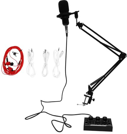 Kisangel 11pcs Microphone and Sound Card Kit Condenser Microphone, Compatible Smartphone and Pc, Universal Karaoke Equipment for Live Streaming and Webcast