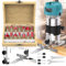 Palm Router Tool, 800W 30000Rpm Electric Woodworking Hand Router with Trimmer Base & 15Pcs 1/4(6.35mm) Router Bits Set, 220V Wood Trimmer Router with 6 Variable Speeds