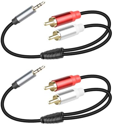 YANBORONSN RCA to 3.5mm Stereo Audio Cable, 3.5mm Aux Male to 2 RCA Male Headphone Jack Y Splitter Cable,Phono to Mini Jack Cable for Speaker, Home Theater,DJ Controller,Phone,Computer(1Ft/2Pack)