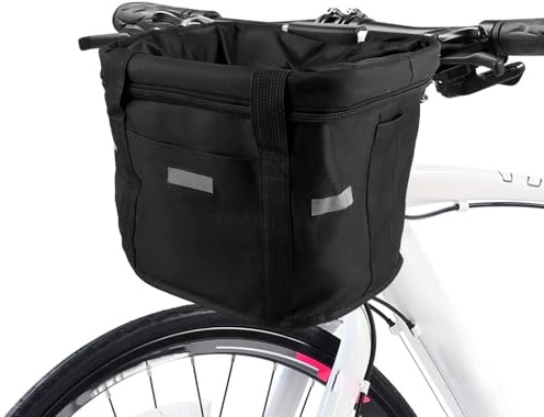 Oungy Panier de vélo pliable pour chien avant pour Klickfix - Cadre amovible en alliage d'aluminium - Guidon avec adaptateur de guidon, pour les trajets en plein air, le shopping (noir)