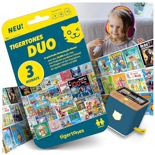 Tigermedia Tigertones Duo Ticket 3 Meses | Servicio de Streaming de Audio para niños | Más de 30.000 Pistas de Audio | Control Total de costos | Utilizable para Cajas Tiger | Caja de música