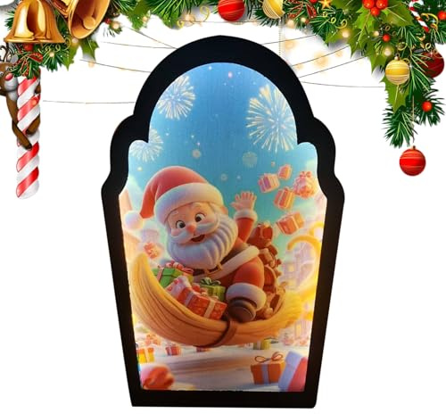 shjxi Specchio natalizio con ologramma di Babbo Natale, decorazione per porta, finestra, camera da letto, bagno, Natale, festa di Natale