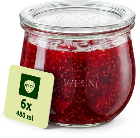 Weck Gläser 480ml – 6er Set mit Deckeln – Tulpenform – robuste, stapelbare Einkoch- & Einweckgläser - ideal für Meal Prep, Overnight Oats, Dessert & Marmelade – wiederverwendbar – Made in Germany