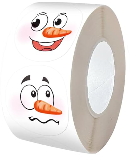 500 Stück/1 Rolle Weihnachts-schneemann-aufkleber, Fröhlicher Schneemann-gesichtsaufkleber, Kreisförmige Gesichtsaufkleber, Winterurlaubs-etikettenaufkleber Für Kinder, Weihnachtsparty-dekoration