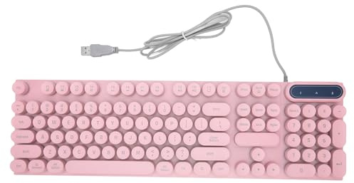 Ausla Gaming Tastatur 104 Tasten, Vintage Schreibmaschinentastatur mit Punk Runden Keycaps Kabelgebundene Multimedia-Tastatur mit Hintergrundbeleuchtung für PC Laptop (PINK)