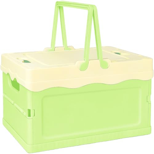 Tobeso-Nuoze Kleine Klappbox mit Deckel Faltbare Aufbewahrungskorb Stabiler Klappkiste mit Henkel 30 * 22cm Aufbewahrungsbox Kunststoffbox für Schrank/Wohnzimmer/Küche/Büro(Grün)