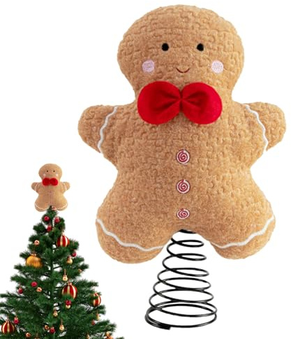 Gingerbread Man - Christmas Tree Topper | Festive Gingerbread Tree Ornament, Plush Sweet Christmas Decoration for Fireplace Indoor Winter Dining Table Home Christmas Party