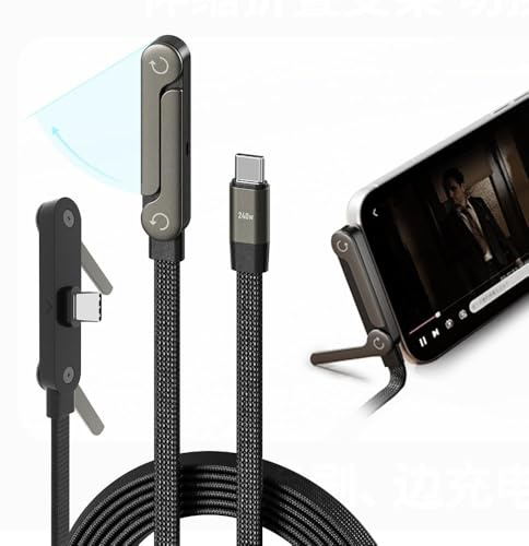 NKV USB C to USB C Cable， 240W Fast Charging Cable 5 FT，Invisible Stand Charging Cable，Flat USB c Cable,USB c Cable Right Angle，for iPhone 17 Series, Samsung Galaxy S25 S24 Ultra etc (Black)
