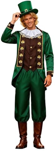 Generisch Men's St Patricks Day Costume Elegant Carnival Fancy Dress Costume Dance Performance Cosplay Musketeer Shepherd Costume Nutcracker Shepherd Costume Carnival Costume, O Green, M