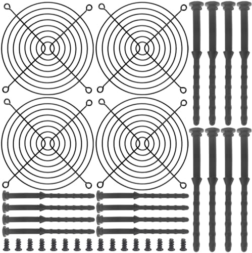HAAMNING7 140mm schwarze Fingergrills, PC Computer Lüftergitter 140mm Schutzabdeckung für PC, mit Schrauben, Gummi PC Lüfterschraube (4 Pack)