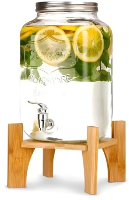 Avilia - Distributeur de Boissons en Verre de 8 litres avec Robinet en Acier Inoxydable pour Eau et Boissons, Grande capacité pour la Maison et Les événements, Utilisation avec infuseur intégré