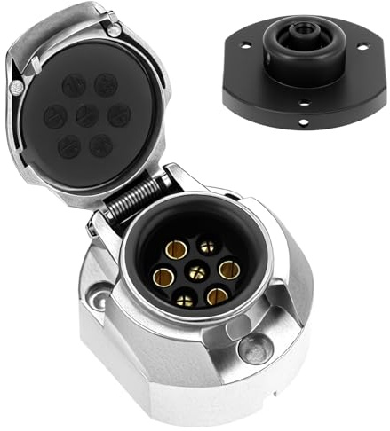 QWORK® Enchufe Remolque 7 Pines Metal, 12V Zócalo Conector con Junta de Goma, para Camión, RV, Caravana y Remolque