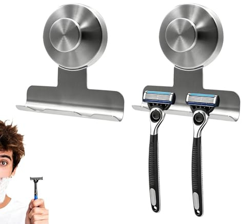 Safety Razor Hook - 2 Pieces Wall Suction Shaving Storage Hanger, Rustproof Metal Razor Holder, Utility Towel Hanging Clip, Mirror