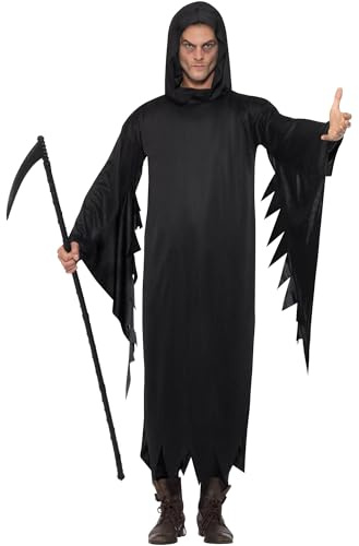 Smiffys Screamer Costume, Black with Gown & Hood, Halloween Adult Fancy Dress, Adult Dress Up Costumes