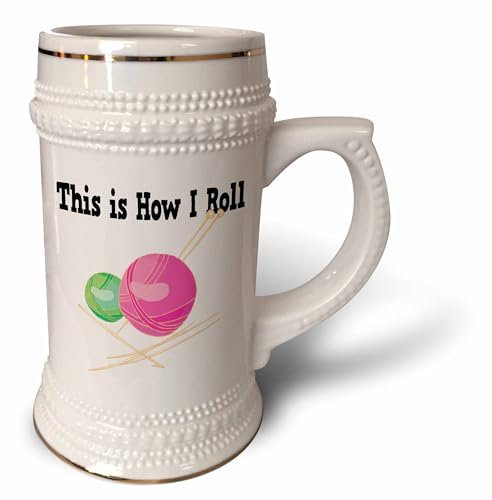 3dRose Roll Balls of Yarn Knitting Design-Stein Mug, 18oz, 22oz, White