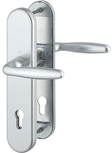 HOPPE 5x Sicherheits-Drückergarnitur VERONA - auf Langschild Profilzylinder Entfernung 92mm, SST 8, ohne Kernziehschutz, für Türstärke 67-72mm, silber eloxiert