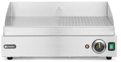 HENDI Grillplatte, Entnehmbare Festtschublade, Temperatur bis 300°C regelbar, 1/2 glatt und 1/2 gerillt, Elektrogrill, Tischgrill, Gastrogrill, 230V, 2400W, 550x380x(H)240mm, Edelstahl 18/0