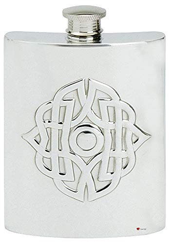 Celtic Design Hip Flask 2oz Fine English Pewter Screw Top Engravable on Back
