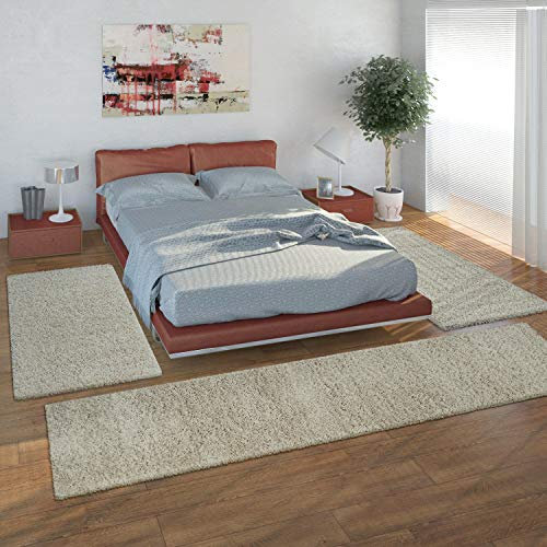 Paco Home Bettumrandung Läufer Shaggy Hochflor Langflor Teppich in Creme Läuferset 3 TLG., Grösse:2mal 70x140 1mal 70x250