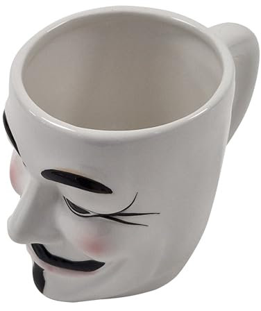 Guy Fawkes Mug Novelty Vendetta White Mask Face Coffee Tea Drinks Cup