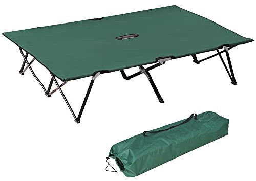 Outsunny Double Camping Bed Camping Cot Foldable Sunbed Outdoor Patio Sleeping Bed Super Light with Carry Bag (Green)