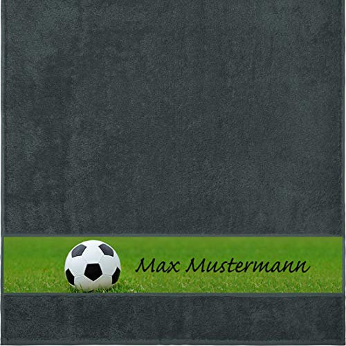 Manutextur Duschtuch mit Namen - personalisiert - Motiv Sport - Fußball - viele Farben & Motive - Dusch-Handtuch - anthrazit - Größe 70x140 cm - persönliches Geschenk mit Wunsch-Motiv und Wunsch-Name
