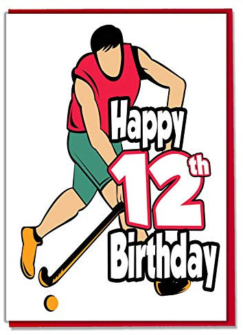 AK Giftshop Feldhockey – Geburtstagskarte zum 12. Geburtstag – Jungen, Sohn, Enkel, Freund, Neffe, Bruder