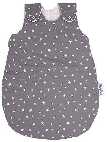 pic Bear Premium Babyschlafsack aus Jersey-Baumwolle – Atmungsaktiv, Mitwachsend und für Ganzjahres-Nutzung mit verstellbaren Größen 50/56 Sterne grau-weiß