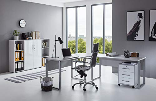 BMG-Moebel.de Büromöbel komplett Set Arbeitszimmer Office Edition in Lichtgrau/Weiß Hochglanz (Set 2)