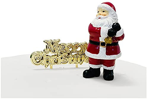 Anniversary House 2pcs Traditional Santa Resin Cake Topper & Gold Merry Christmas Motto Luxury Boxed Christmas Cake Decorations, Christmas Cake Toppers, Yule Log Decorations, BX336