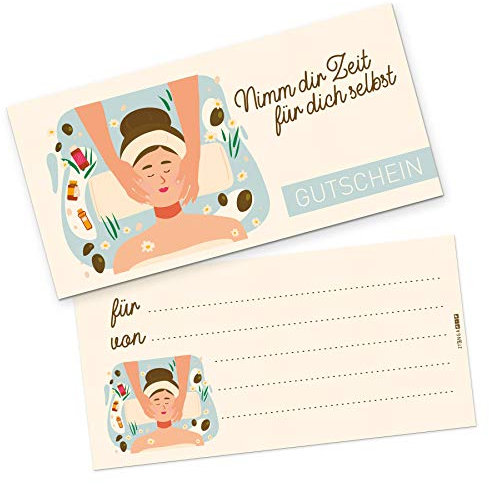 itenga Geschenkgutschein Verpackung I Geschenkkarte I Motiv Massage Kosmetik I Gutschein I 21,0 x 10,5 cm I Postkarte zum Ausfüllen