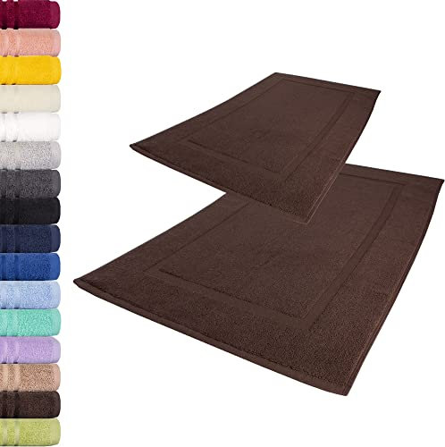 Lavea 2er Set Badematte 50x80 cm – rutschfeste, Waschbare Badematten aus 100% Baumwolle, Frottierserie Elena – Saugstark, Strapazierfähig und Zeitlos – Ideal für Badezimmer, Dusche - Kaffeebraun