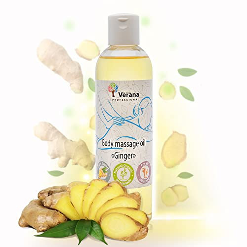 Verana Massageöl Ingwer, 100% Naturkosmetik, BIO, Vegan, wirksam bei Programmen zur Körperformung, Cellulite-Öl, Reduziert Falten, Verjüngung, wärmende Wirkung (250ml)