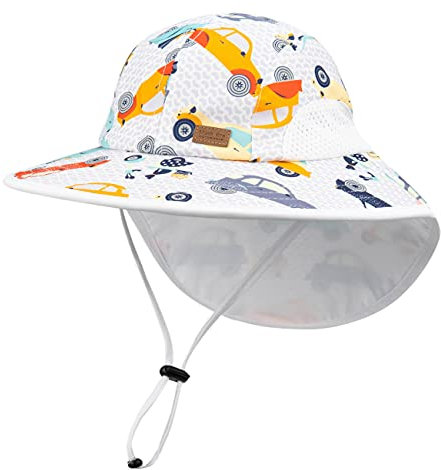 Foruhoo Sonnenhut Mädchen mit Nackenschutz, Mütze UV Schutz 50+ Schnelltrocknender(#1 Weiß,52-56)