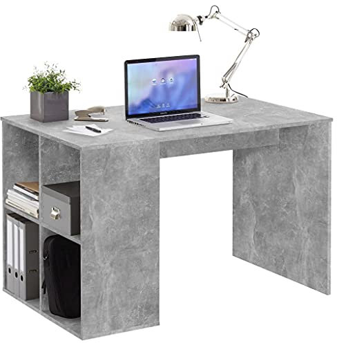 FMD Schreibtisch, Bürotisch,Tisch,Arbeitstisch, Arbeitsplatz, Computertisch, Büro-Arbeitsplatz,mit 4 offenen Ablagefächern,117x73x75 cm Betonoptik