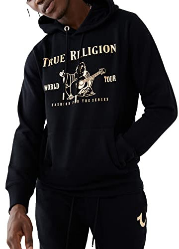 True Religion Men's Metallic Buddha Fleece Hoody, Black, XL
