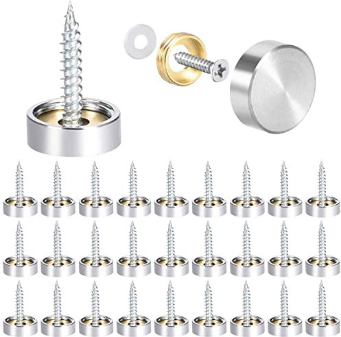 Zliger 40 piezas Tornillos de Espejo Acero Inoxidable Decorativas Clavos de Espejo 16 mm Tornillos de Espejo Cubiertas de Tornillo Clavos de Espejo para Decoración de Espejo