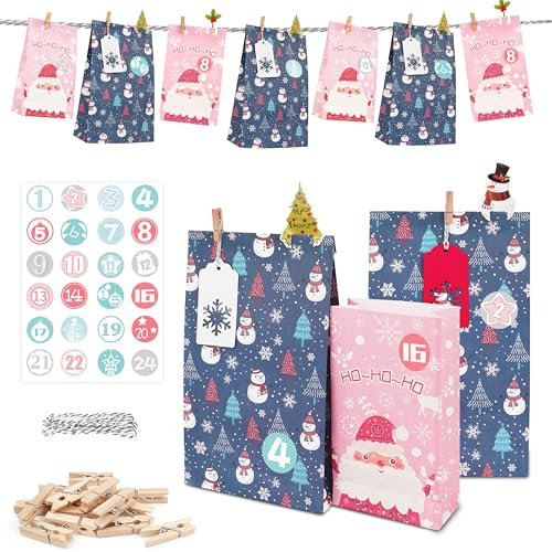 Adventskalender Zum Befüllen Kinder Groß, Geschenk Papiertueten Zum Selber Befüllen Basteln Advents Tüten, Adventskalender Zum Befüllen Groß XXL, Adventskalender Selber Machen, Weihnachtskarten –24-PC