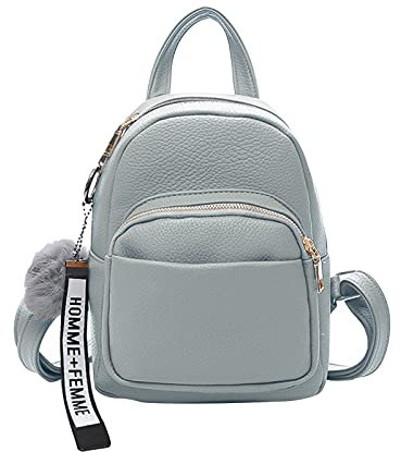 PORRASSO Mode Mini Rucksack Damen Kleiner Daypack mit Pompon Mädchen PU-Leder Rucksäcke für Reisen Dating Täglicher Gebrauch Hellgrau