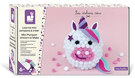 Janod - Bastel-Set Einhorn & Mini-Bommeln – Les Ateliers Déco – Kreative Freizeitbeschäftigung für Kinder – Feinmotorik und Konzentration – Ab 6 Jahren, J07967