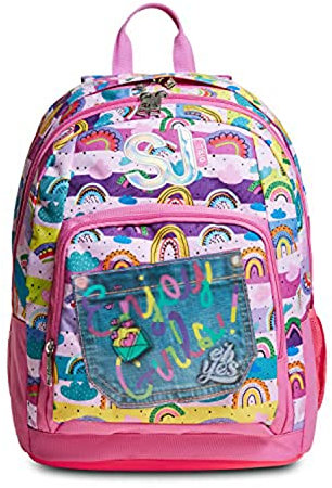 Zaino Scuola SJ Advanced - Colorbow Girl Bambina - Doppio Scomparto - Rosa con tasca con diverse fantasie - Flip System