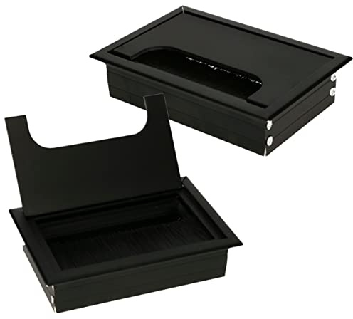 KOTARBAU® Lot de 2 passe-câbles en aluminium - 120 x 80 mm - Pour meubles - Noir - Passe-câbles - Rectangulaire - Anodisé